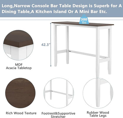 3 Piece Dining Table Set, Farmhosue Kitchen Bar Table Set with 2 Upholstered Chairs, Solid Wood Bar Table and Chairs Set for Kitchen, Dining Room, Living Room, Home Bar, White