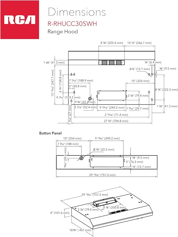 RCA R-RHUCC30SWH 30 in. Century Collection Ductless Under Cabinet Range Hood, Reusable Filter, Rocker Switch, Light, White