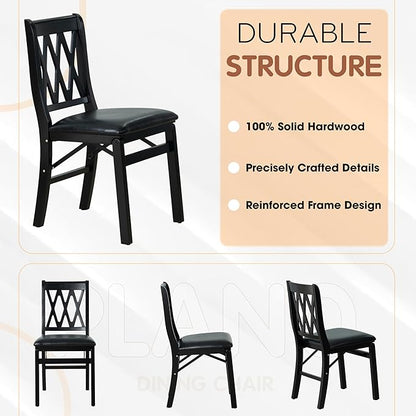 East West Furniture - PNC-BLK-49, A Plano Folding Solid Wood Dinner Chairs with PU Leather Seat, 3-X Back Design, Set of 2, Fully Assembled, Black Wood Finish