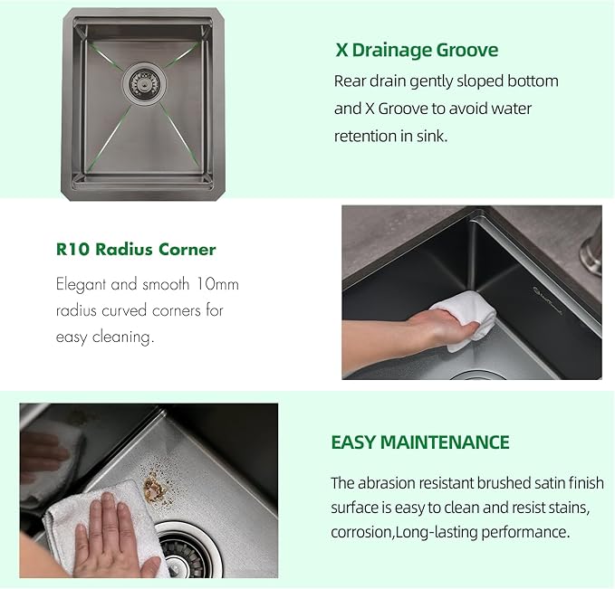 Undermount Kitchen Sink, 15 x 17 x 10 Inch Bar Sink 16 Gauge Gunmetal Black Stainless Steel Small Sink Kitchen Single Bowl Workstation with Cutting Board