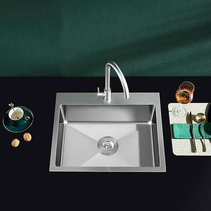 MENATT 23-inch Single Hole Single Bowl Kitchen Sink Drop in, 18 Gauge 304 Stainless Steel Handmade Topmount/Drop In Kitchen Sinks with 9" Deep Bowl Sink, Brushed