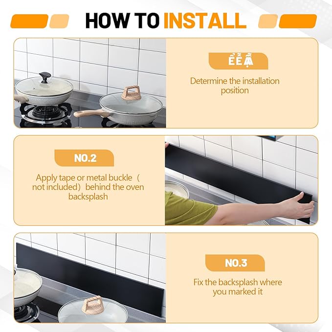 Moxweyeni Front Control Freestanding Range Universal Backguard 29.72" L x 4.72" W Stainless Steel Backsplash for Stove, Easy Installation Hood Backsplash for Most Kitchen Brands Stove(Black)