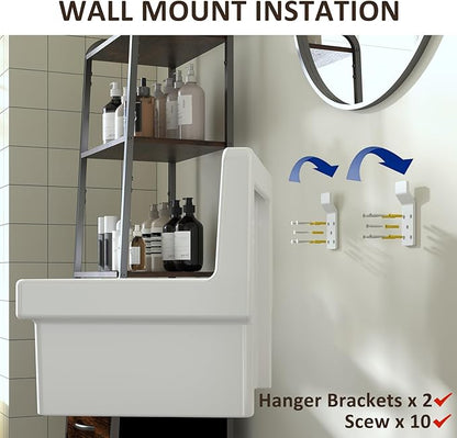 21 Inch Wall Mount Utility Sink, High Back Farmhouse Sink, White Ceramic Bathroom Sink Above Counter, Floating Porcelain Laundry Tub for Kitchen, Bathroom, Garage (21.3" x 16.2")