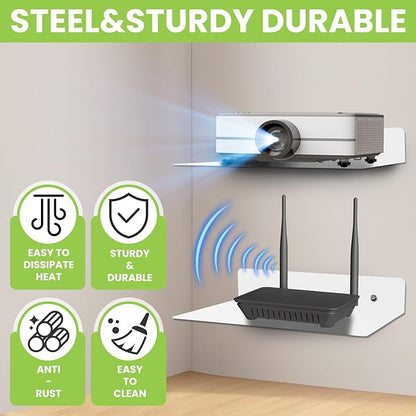 Steel Floating Shelves for Wall,Small Wall Shelf，Suitable for Bedroom, Living Room, Bathroom, Kitchen, Office (White, 2Pack 11.81x8.46 in)