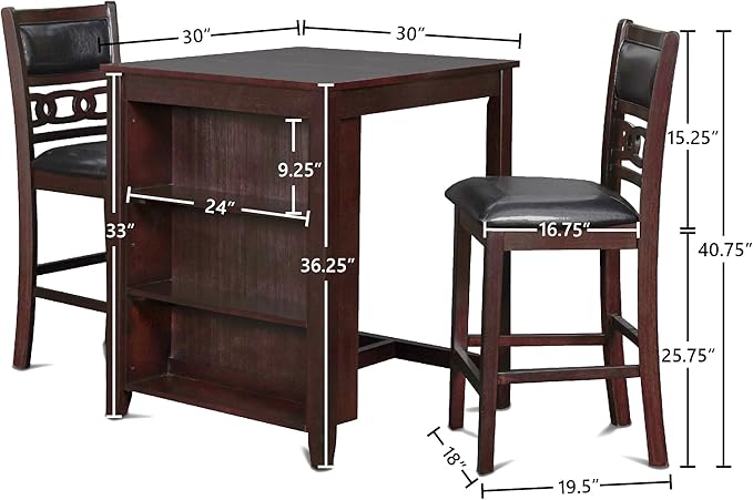 New Classic Furniture Gia Counter Table with Two Chairs and Storage Shelf, 30-Inch, Ebony