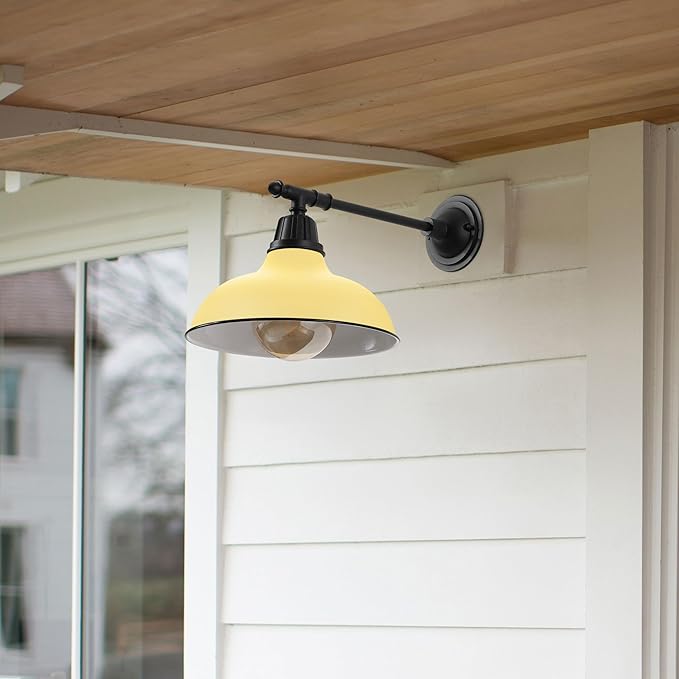 JONATHAN Y 12.25" Matte Yellow/Black 1-Light Industrial Farmhouse Outdoor Sconce, Iron Wall Light with LED Bulb, Metal Bowl Shade, Vintage Porch Lamp for Entryway Patio Kitchen (JYL7615H)