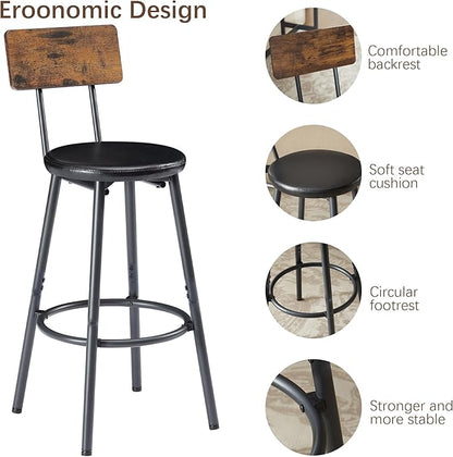 GNIXUU 4 Piece Long Bar Table and Chairs Set, Industrial Counter Height Dining Table Set with Sofa Bar Table and 3 Upholstered Stools with backrest for Breakfast Nook Living Room Small Space(Brown)