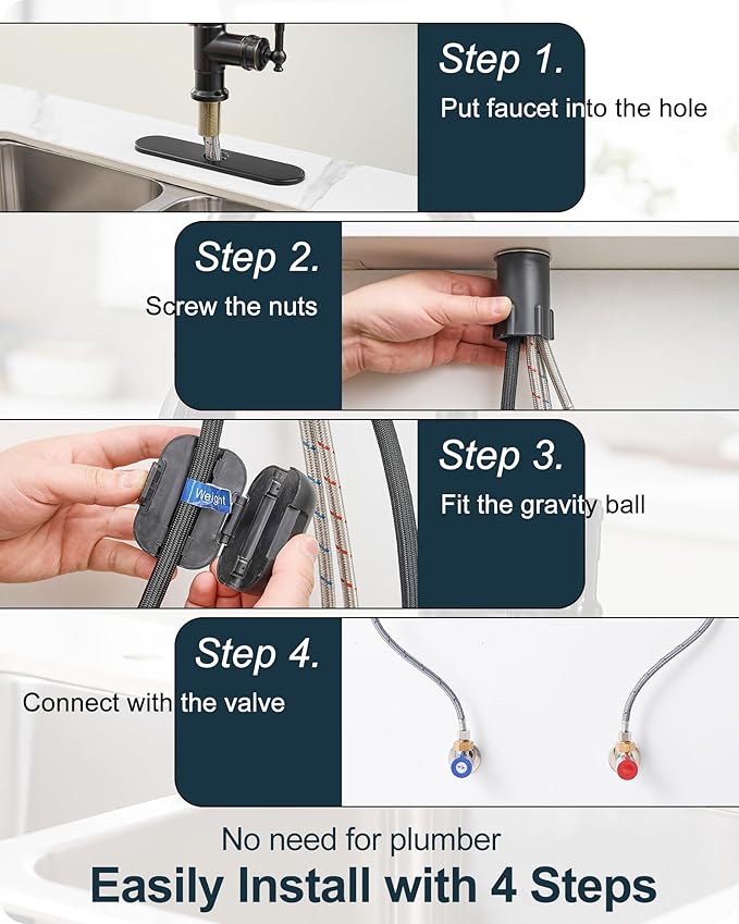 3 Modes Oil Rubbed Bronze Kitchen Faucet with Pull Down Sprayer, 360 Degree Swivel Kitchen Sink Faucets Suit 1 Hole or 3 Hole Include Deck Plate & Hoses
