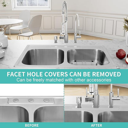 Rhbamoa 33''x22'' Drop In Kitchen Sink,T304 Stainless Steel Sink,50/50 Double Bowl Kitchen Sinks 33 Inch,10'' & 7'' Deep Top Mount Double sinks with 3 Faucet Holes