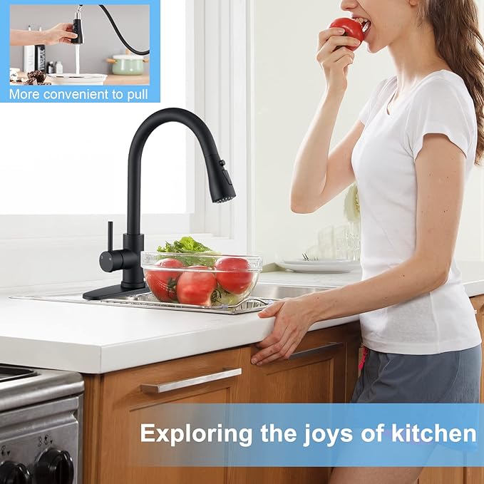 Matte Black Kitchen Faucets with Pull Down Sprayer, Single Handle High Arc Stainless Steel Kitchen Sink Faucet with Pull Out Sprayer,Suitable for Farmhouse Camper Laundry Rv Bar
