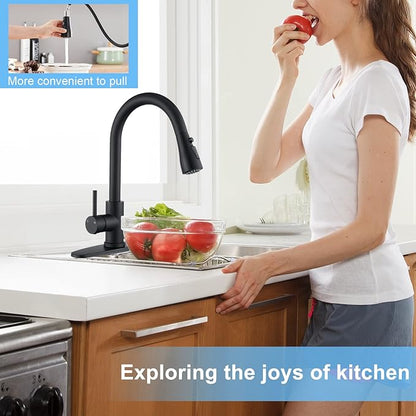 Matte Black Kitchen Faucets with Pull Down Sprayer, Single Handle High Arc Stainless Steel Kitchen Sink Faucet with Pull Out Sprayer,Suitable for Farmhouse Camper Laundry Rv Bar