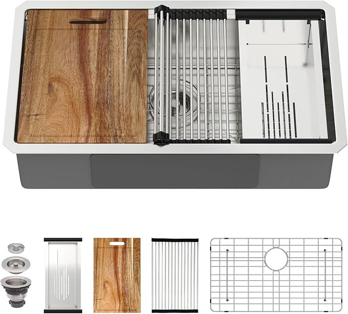 30 Inch Undermount Kitchen Sink 30x18 Workstation Undermount Sink Stainless Steel 16 Gauge 8 In Deep Single Bowl Under Counter with Accessories