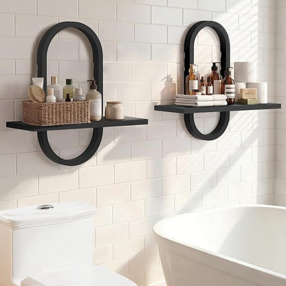 KALYLOC Floating Shelves for Wall, Hanging Shelves Wall Shelf for Plants, Decorative Wall Mounted Shelves for Living Room Bedroom Bathroom Home Office Kitchen, Black Wood Set of 2