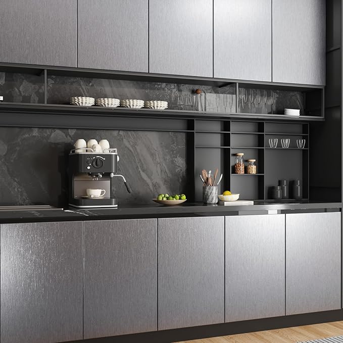 CRE8TIVE Brushed Silver Stainless Steel Contact Paper Peel and Stick Metallic Wallpaper for Kitchen 12"x354" Removable Self Adhesive Silver Contact Paper for Cabinets Waterproof Vinyl Backsplash Walls