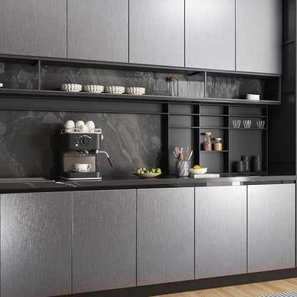 CRE8TIVE Brushed Silver Stainless Steel Contact Paper Peel and Stick Metallic Wallpaper for Kitchen 12"x354" Removable Self Adhesive Silver Contact Paper for Cabinets Waterproof Vinyl Backsplash Walls