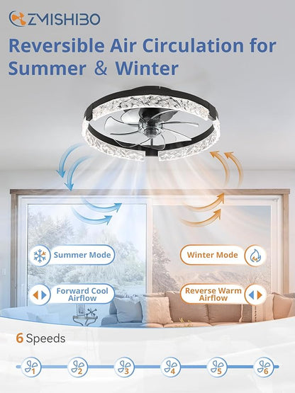 ZMISHIBO Ceiling Fans with Lights and Remote, 18 Inch Flush Mount Fan Light, 6 Speeds, 3CCT, Dimmable, Low Profile Ceiling Fan, Modern Ceiling Fan with Light for Bedroom and Living Room, Black