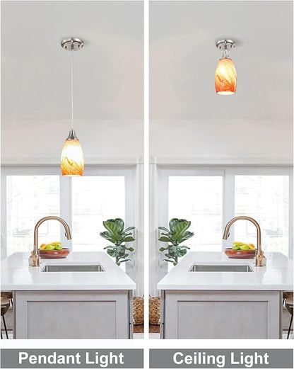 karyfine Art Glass Mini Pendant Lights Kitchen Island Marble Glass Pendant Light Shade with Brushed Nickel Finish Ceiling Hanging Lights for Kitchen Over Sink,Dining/Living Room Red Marble-1Pack