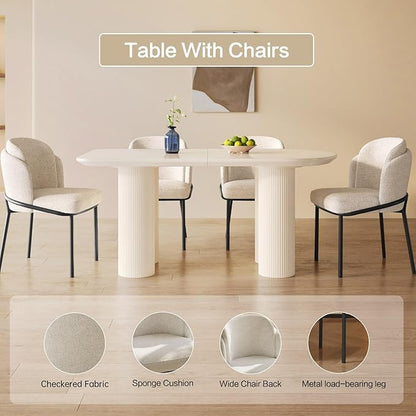 Guyii 55.11" Cream White Dining Table Set with 6 Chairs, Modern Kitchen Table, Indoor Use for Kitchen, Dining Room, Living Room, Small Spaces