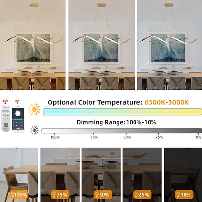 Dimmable Gold Chandelier for Dining Room, Adjustable Height Pendant Light Fixtures Over Table, Modern Kitchen Island Lighting, 42.9in 31W (Gold 42.9")