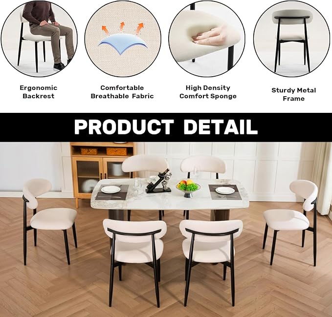UVV Dining Chairs Set of 8, Metal Kitchen Chairs with Modern Fabric Upholstered for Dining Room, Beige