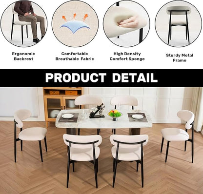 UVV Dining Chairs Set of 6, Metal Kitchen Chairs with Modern Fabric Upholstered for Dining Room, Beige