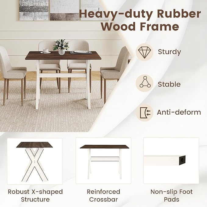 Giantex 43" Dining Table for 4, Rectangular Kitchen Table with Rubber Wood X-Shaped Frame, Space Saving Dinner Table for Living Dining Room, Dinette, Home Office, Restaurant