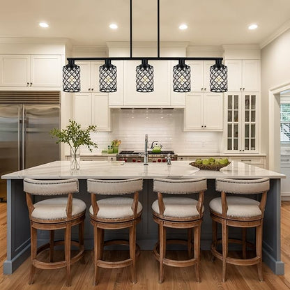 Kitchen Island Lighting,5-Light Dining Room Light Fixture Over Table,Black Linear Chandelier with Black Handmade Crystal Shade,Pendant Lighting for Kitchen Light Dining Table Living Room