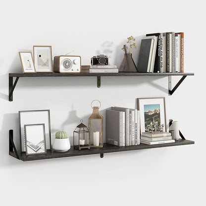 Axeman 40 Inch Floating Shelves | 8 Inch Deep Black Wall Shelves Set of 2 | 39.4" W x 8" D Rustic Black Wood Shelves for Bathroom Kitchen Living Room