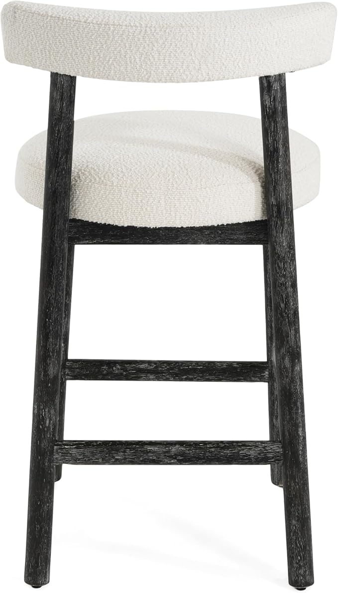 Christopher Knight Home Annes Counter Height Bar Stools Set of 2, Boucle Fabric Round Bar Stool for Kitchen Island, Wooden Dining Room Chair, Counter Stool with Footrest, Black+Milky White