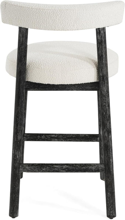 Christopher Knight Home Annes Counter Height Bar Stools Set of 2, Boucle Fabric Round Bar Stool for Kitchen Island, Wooden Dining Room Chair, Counter Stool with Footrest, Black+Milky White