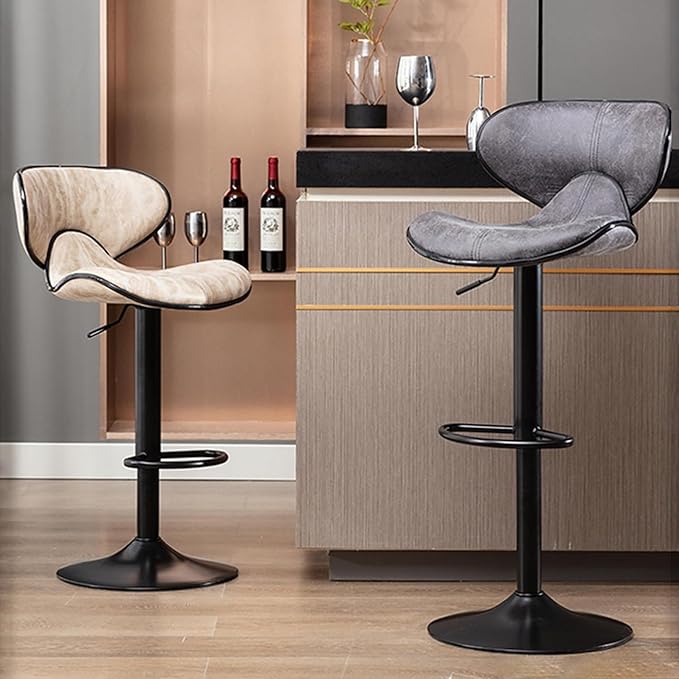 Counter Height Stools Faux Leather, Adjustable Swivel Kitchen Island Chair with Backs, Retro Chairs for Coffee Home Dinning,Grey-Sitting Height 6280cm