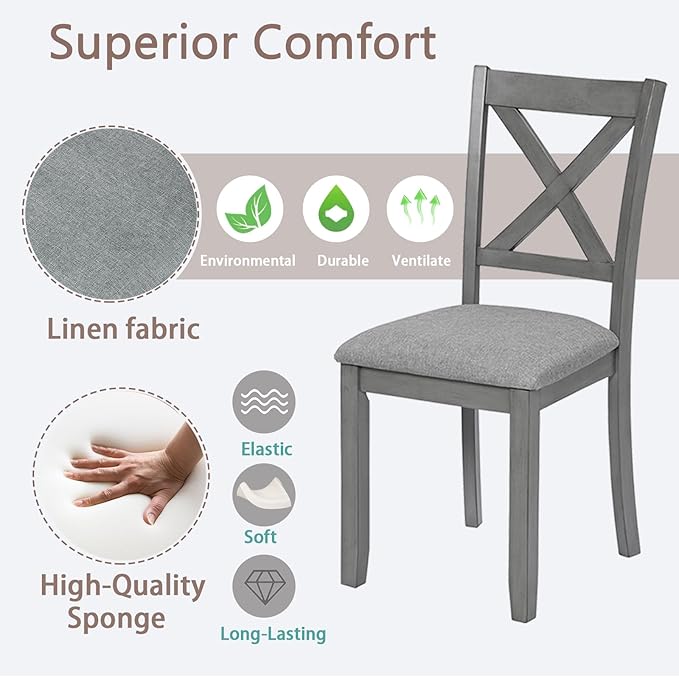 Ball & Cast Wood Frame Dining Chairs Set of 4, Modern Linen Upholstered Kitchen-Chairs with Padded Seat, 330lb Heavy Duty X-Backrest Side Chair for Dining Living Room, Easy Assembly, Gray
