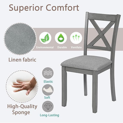 Ball & Cast Wood Frame Dining Chairs Set of 4, Modern Linen Upholstered Kitchen-Chairs with Padded Seat, 330lb Heavy Duty X-Backrest Side Chair for Dining Living Room, Easy Assembly, Gray