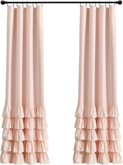 Lush Decor Allison Ruffle 100% Blackout Window Curtain Single 40" W x 84" L Blush - Pink Blackout Curtains for Bedroom or Nursery - Coquette Curtains