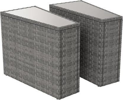 SUNSITT Rattan PE Resin Wicker Patio Side Table 2-Pack Sofa Wedge End Table with Tempered Glass Top, Grey