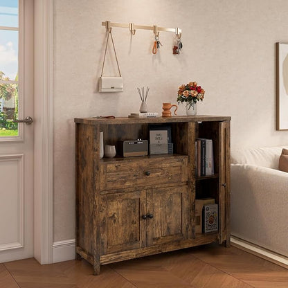 Viaozutis Storage Cabinet with Doors and Drawers,Kitchen Storage Cabinets，with Drawer and Adjustable Shelf（Retro）