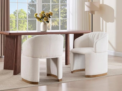 Barrel Dining Chairs Set of 3 - Accent Armchairs with Upholstered Curved Backrest, Modern Chenille Side Chairs for Dining Room/Living Room/Kitchen Island, Beige