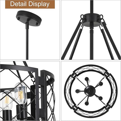 Sigaitwei 5-Light Farmhouse Chandelier Rustic Black Chandelier for Dining Room,Adjustable Pendant Light,Drum Chandelier for Kitchen Island Entryway Bedroom Hallway,18.9'',E26.