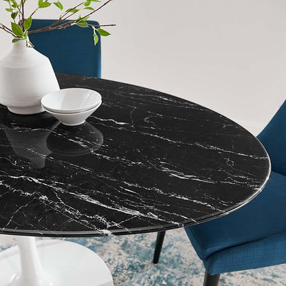 Modway Lippa Oval 60" Artificial Marble Mid-Century Modern Dining Table in White Black