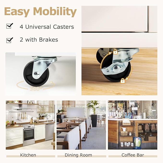Giantex Rolling Kitchen Island Cart w/Drop Leaf, Power Outlet, Wine Rack, Stemware Rack, Drawer, Spice Rack, Mobile Storage Cart, Island Table on Wheels for Breakfast Dining (White & Natural)