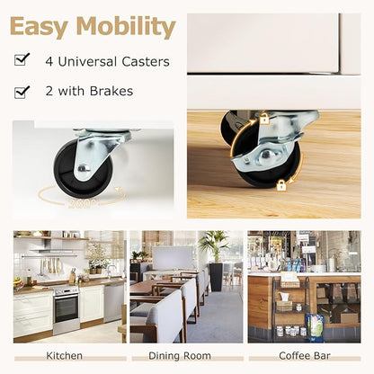 Giantex Rolling Kitchen Island Cart w/Drop Leaf, Power Outlet, Wine Rack, Stemware Rack, Drawer, Spice Rack, Mobile Storage Cart, Island Table on Wheels for Breakfast Dining (White & Natural)