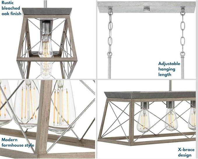 Progress Lighting Briarwood Collection 5-Light Dining Room Light Fixture, Farmhouse Style Modern Chandelier for Kitchen and Dining Room, 38" by 9", Bleached Oak