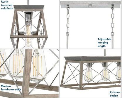 Progress Lighting Briarwood Collection 5-Light Dining Room Light Fixture, Farmhouse Style Modern Chandelier for Kitchen and Dining Room, 38" by 9", Bleached Oak