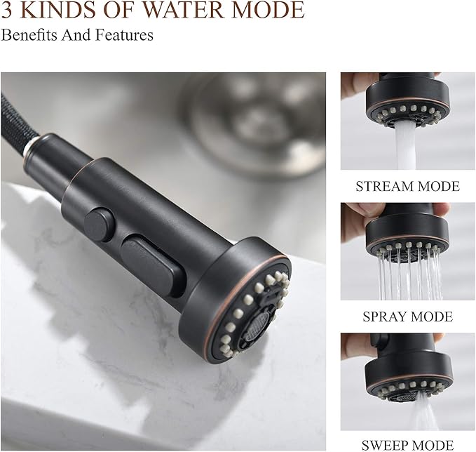 Bronze Kitchen Faucet with Pull Down Sprayer, Oil Rubbed Bronze Single Handle High Arc Commercial Farmhouse Kitchen Sink Faucet with Deck Plate