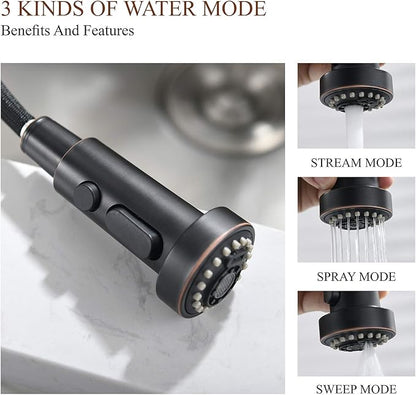 Bronze Kitchen Faucet with Pull Down Sprayer, Oil Rubbed Bronze Single Handle High Arc Commercial Farmhouse Kitchen Sink Faucet with Deck Plate