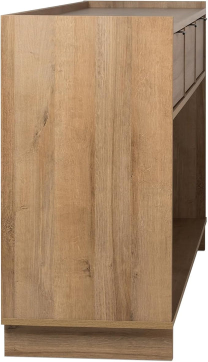 Prepac Natural Oak Simply Modern Entryway Table, Narrow Console Table with 3 Drawers, Media Console with Storage, 15.75" D x 60.25" W x 32" H