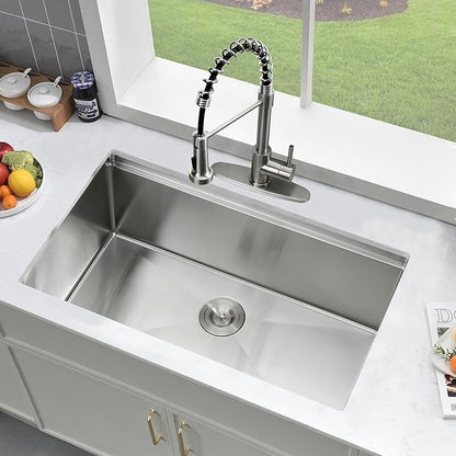33 Inch Undermount Kitchen Sink, 33×19 Stainless Steel Undermount Kitchen Sink Ledge Workstation 16 Gauge Handmade Deep Single Bowl Kitchen Sinks with Cutting Board