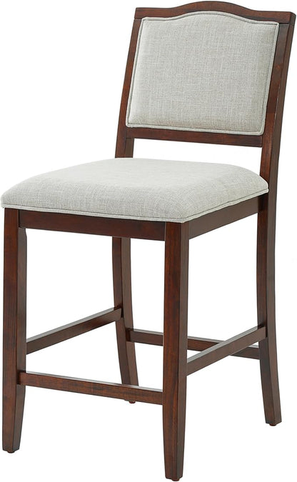 Counter Height Bar Stools Set of 2 Rustic 2 Pack Bar Stools with Rubber Wood Frame, Ergonomic Backrest, for Kitchen Island, Dining Room, Cherry