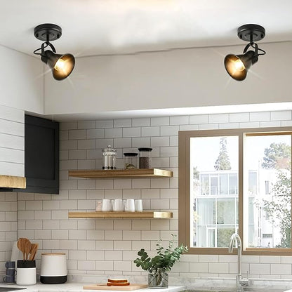 KEESFU Industrial Mini Track Lighting Ceiling Light, Black Spot Lights Indoor with Multi-Directional Adjustable Light Head, Ceiling Mount Spotlight for Bedroom Living Room Hallway Kitchen(2 Pack)
