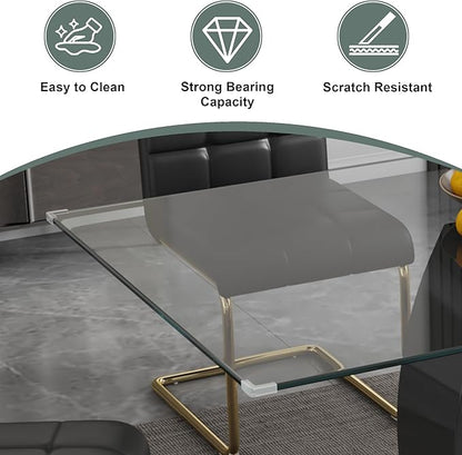 5-Piece Glass Dining Table Set, 63" Black Kitchen Table with O-Shape MDF Base, Dining Room Set for 4 with 4 Leather Upholstered Chair for Kitchen, Dining Room (Black,Gold)